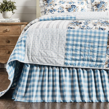 Annie Buffalo Blue Check King Bed Skirt 78x80x16 VHC Brands - The Fox Decor